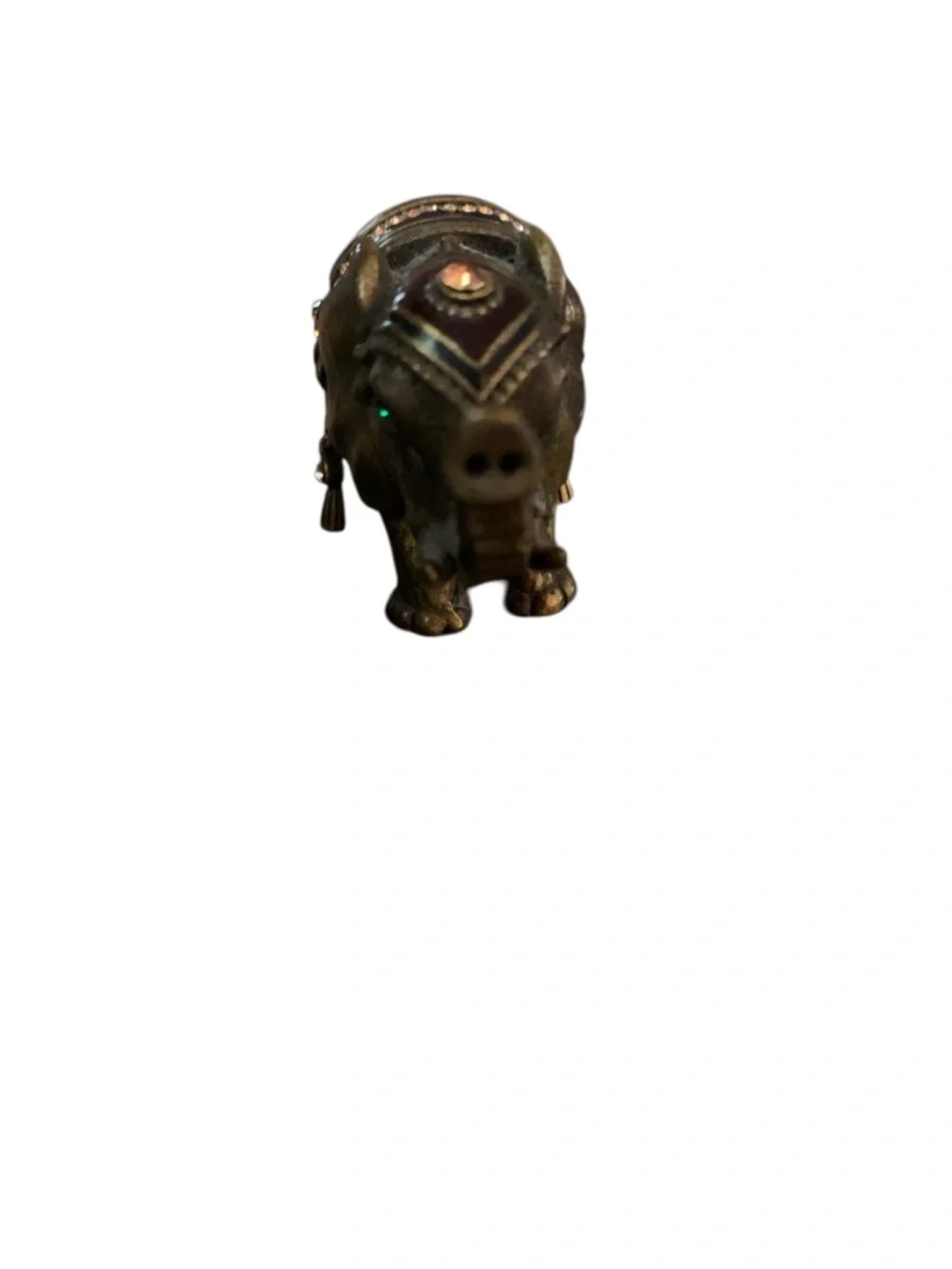 Standing Elephant  Jeweled Trinket Box‎ 1” Emerald Green Eyes Magnetic Close